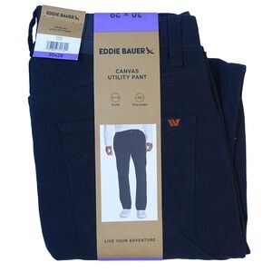 Eddie Bauer Canvas Utility Pants Men 30x29 Black Stretch Ultra Durable NWT